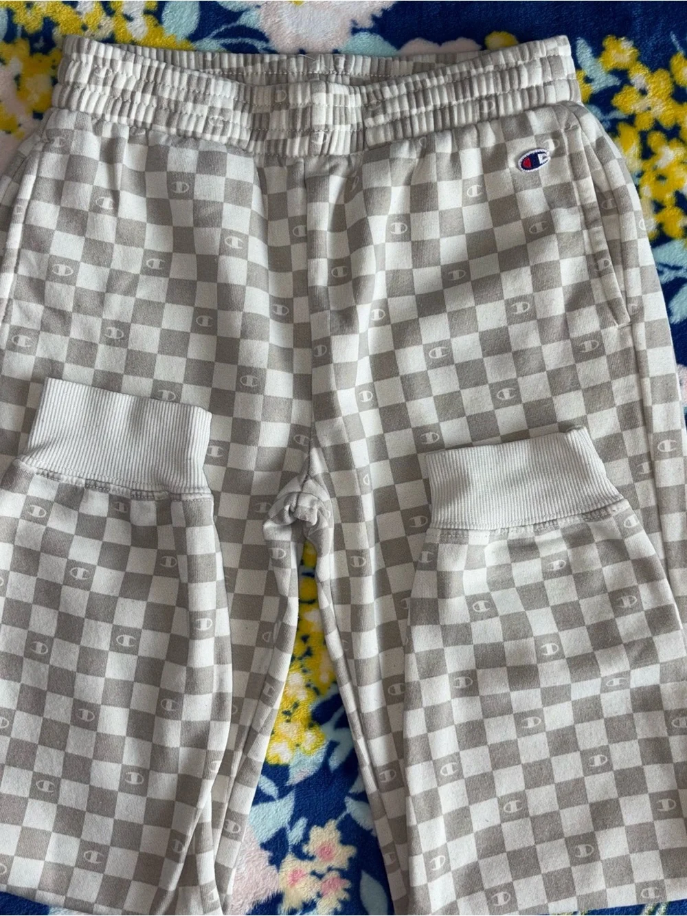 Champion Beige Checkerboard Joggers W/Subtle Logo |GRL 7/8 - (can be unisex)